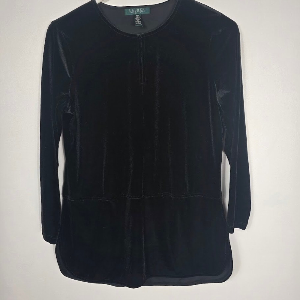 Lauren Ralph Lauren Petite Blackโ Velvet Long Sleeve Tunic Top
